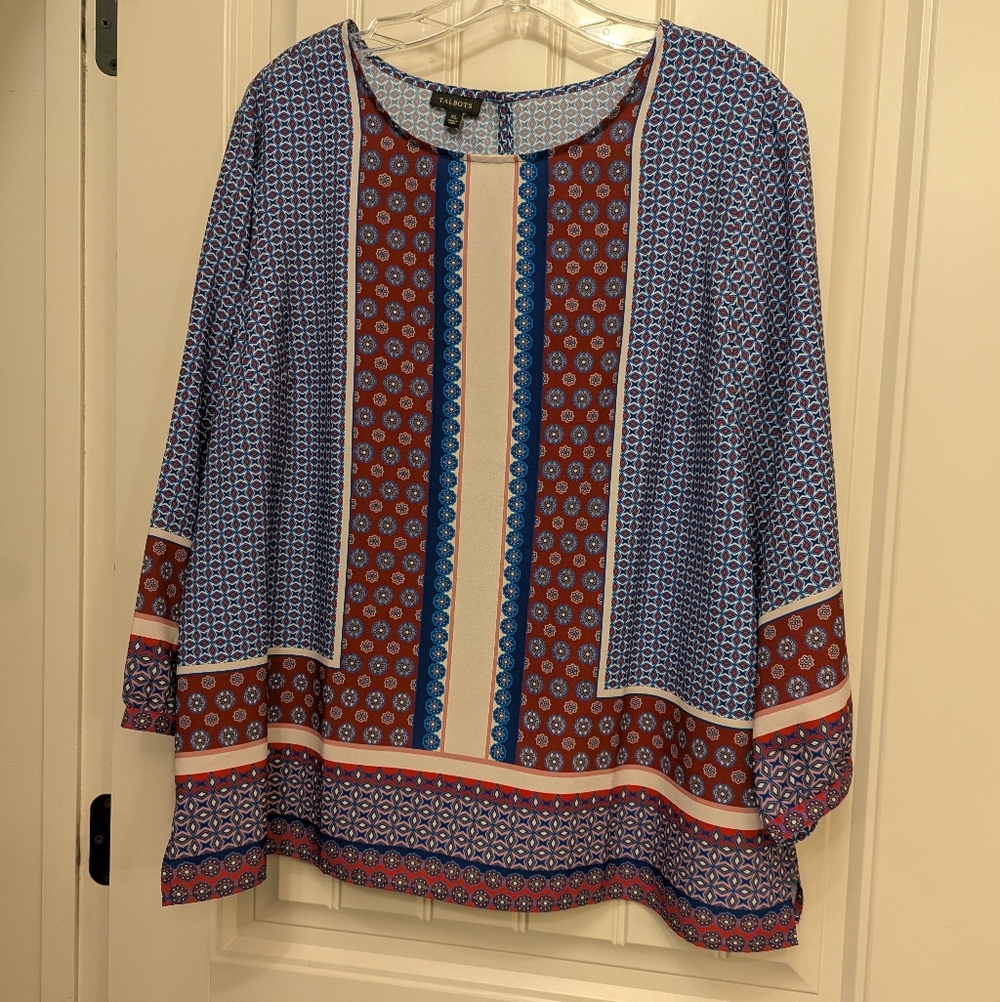 Talbots Blue and Red Patterned Blouse